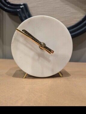 Ballard Designs White Marble Round Clock with Gold Hands